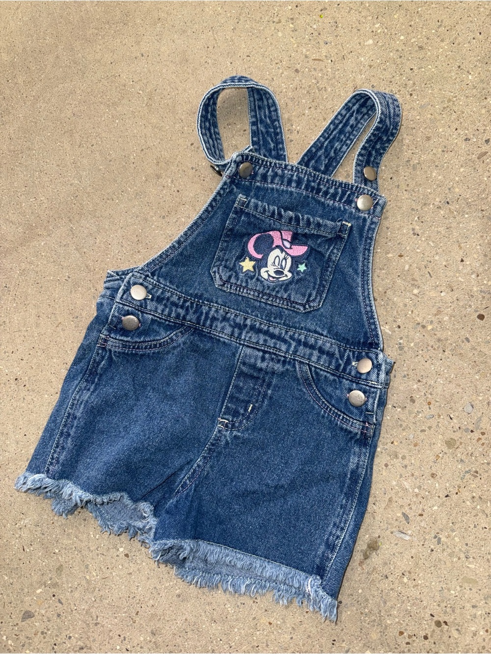 Disney Junior (3T) Vintage Denim Overalls with Embroidered Minnie w Pink Hat